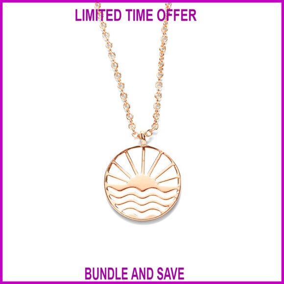 Adjustable Brass Pendant Necklace with Sun Medallion, 16-18 Inch Chain